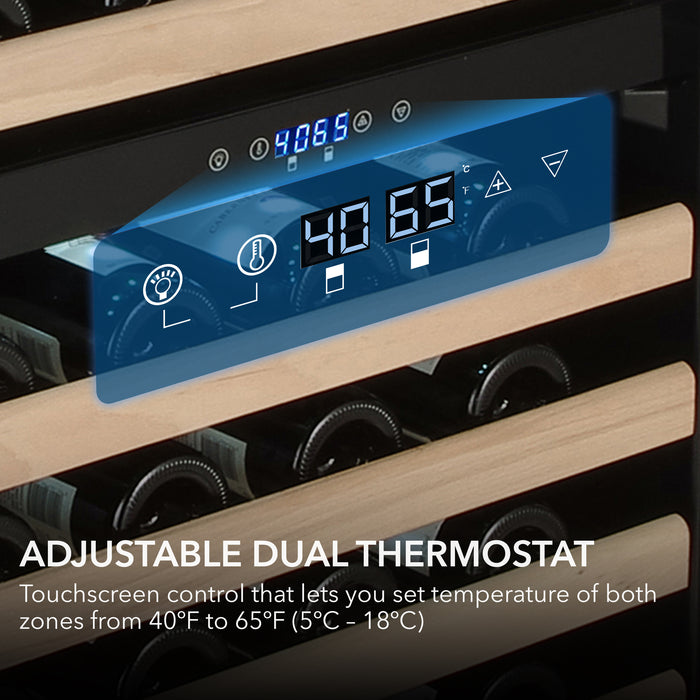 Whynter BWR-1642DZ/BWR-1642DZa 24" 164 Bottle Large Capacity Built-in Stainless Steel Dual Zone Compressor Wine Refrigerator with Display Rack and LED display