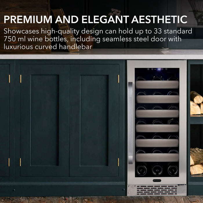 Whynter Elite 33 Bottle Seamless Stainless Steel Door Single Zone Built-in Wine Refrigerator | BWR-331SL