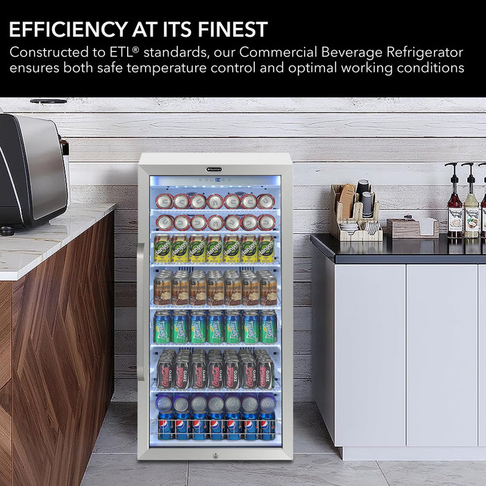 Whynter Commercial 10.6 cu. ft. Stainless Steel Commercial Beverage Merchandiser Display Refrigerator with Superlit Door and Lock – White | CBM-1060XLW/CBM-1060XLWa