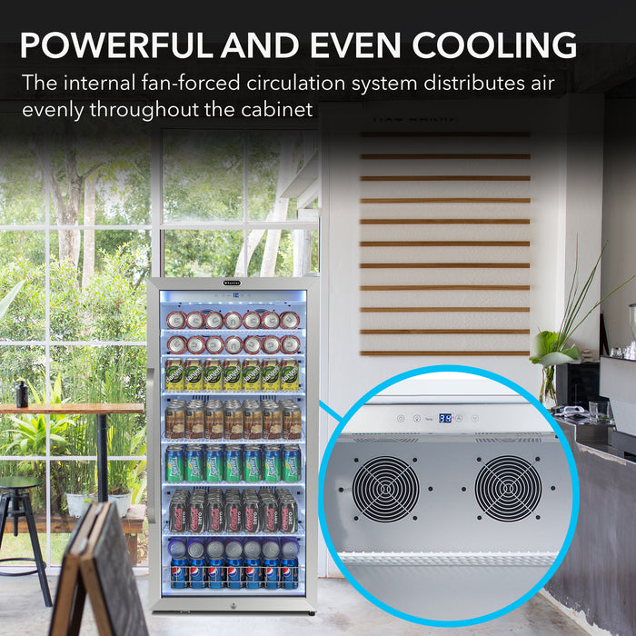 Whynter Commercial 10.6 cu. ft. Stainless Steel Commercial Beverage Merchandiser Display Refrigerator with Superlit Door and Lock – White | CBM-1060XLW/CBM-1060XLWa