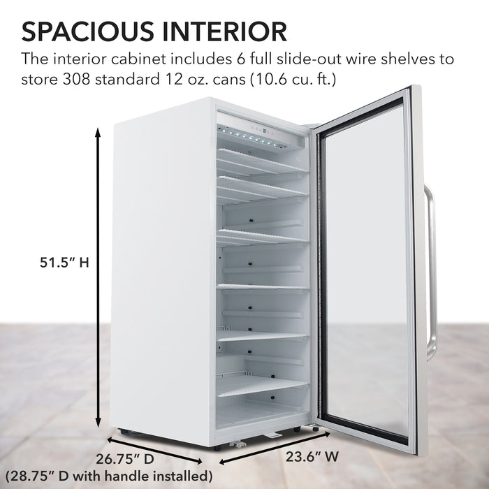 Whynter Commercial 10.6 cu. ft. Stainless Steel Commercial Beverage Merchandiser Display Refrigerator with Superlit Door and Lock – White | CBM-1060XLW/CBM-1060XLWa