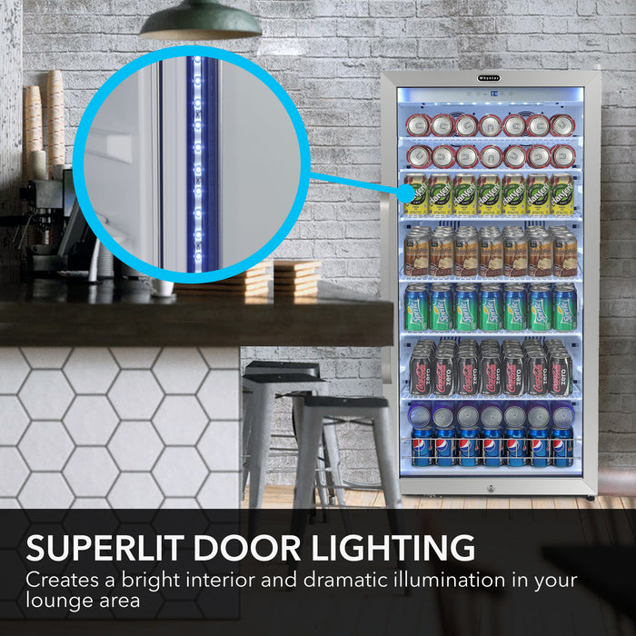 Whynter Commercial 10.6 cu. ft. Stainless Steel Commercial Beverage Merchandiser Display Refrigerator with Superlit Door and Lock – White | CBM-1060XLW/CBM-1060XLWa