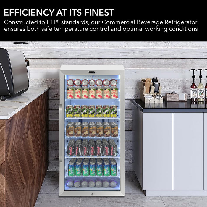 Whynter Commercial  8.1 cu. ft. Stainless Steel Commercial Beverage Merchandiser Display Refrigerator with Superlit Door and Lock – White | CBM-815WS/CBM-815WSa