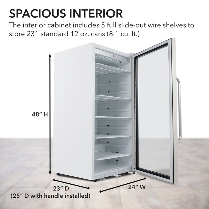 Whynter Commercial  8.1 cu. ft. Stainless Steel Commercial Beverage Merchandiser Display Refrigerator with Superlit Door and Lock – White | CBM-815WS/CBM-815WSa