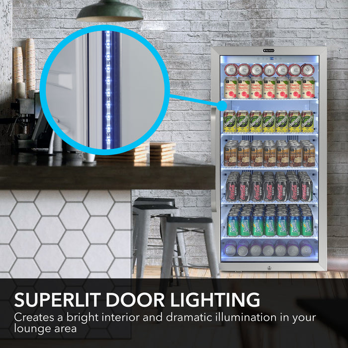 Whynter Commercial  8.1 cu. ft. Stainless Steel Commercial Beverage Merchandiser Display Refrigerator with Superlit Door and Lock – White | CBM-815WS/CBM-815WSa