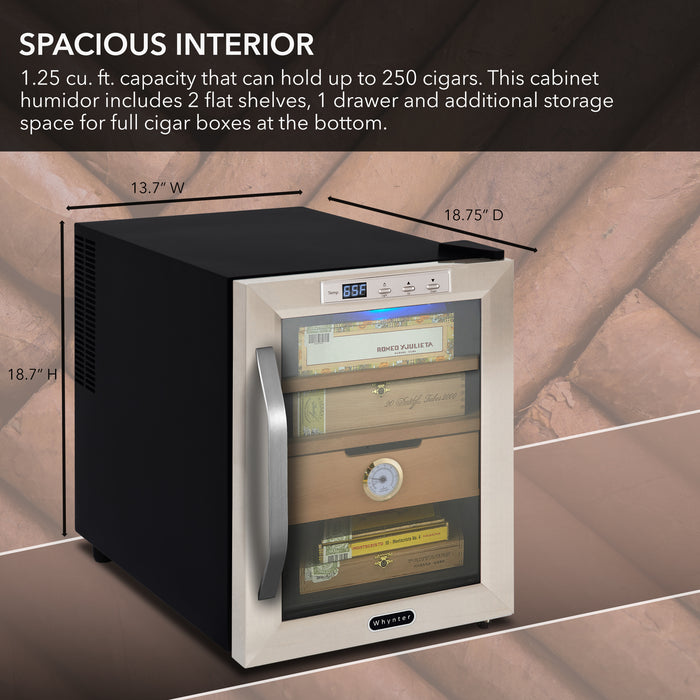 Whynter 250-Count 1.2 cu. ft. Electric Cigar Cooler Humidor -Stainless Steel | CHC-120S