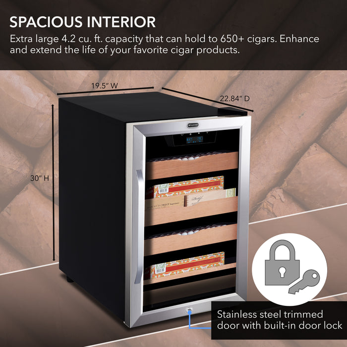Whynter 650-Count 4.2 cu.ft. Electric Cigar Cabinet Cooler and Humidor with Humidity Temperature Control Cooling & Heating and Spanish Cedar Shelves | CHC-421HC