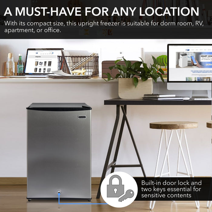 Whynter 2.1 cu. ft. Energy Star Upright Stainless Steel Mini Freezer with Lock | CUF-210SS