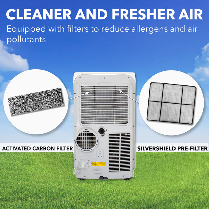 Whynter 14,000 BTU (10,000 BTU SACC) Portable Air Conditioner, Heater, Dehumidifier, and Fan with Activated Carbon and SilverShield Filter plus Drain Pump, up to 500 sq ft in White | ARC-148MHP