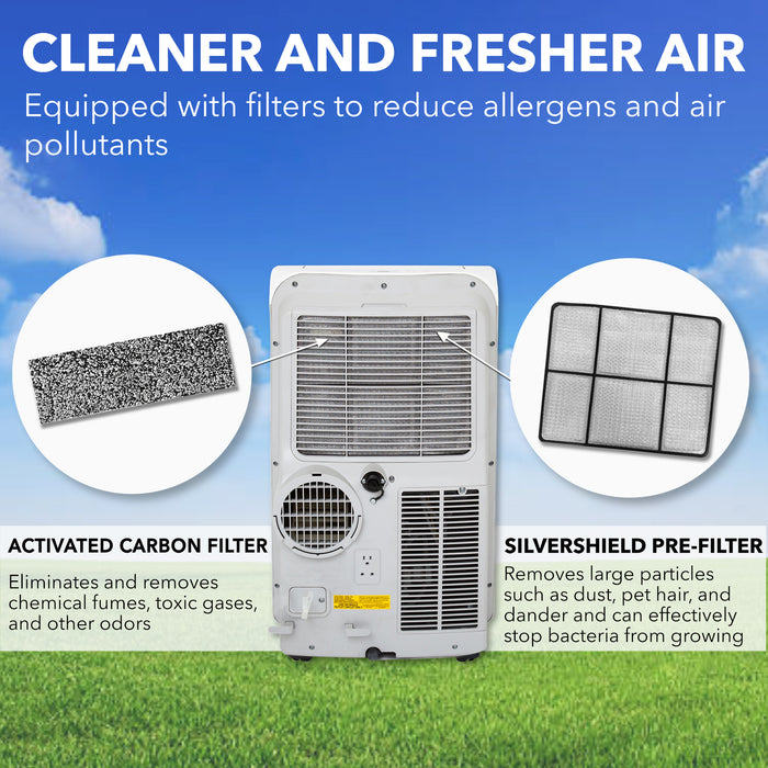 Whynter 14,000 BTU (10,300 BTU SACC) Portable Air Conditioner, Dehumidifier, and Fan with Activated Carbon SilverShield Filter, up to 500 sq ft in White | ARC-148MS
