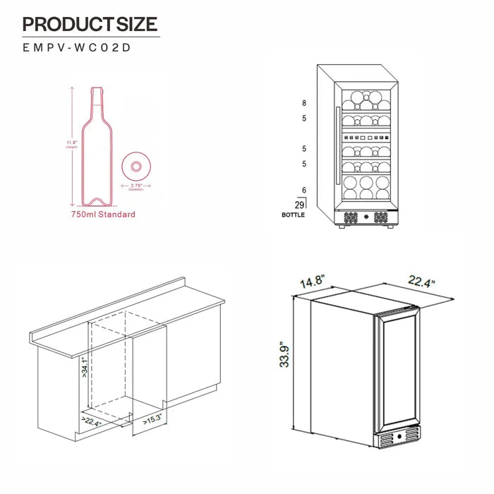 Empava 15 in. 29 Bottle Dual Zone Wine Cooler Wine Fridge | EMPV-WC02D