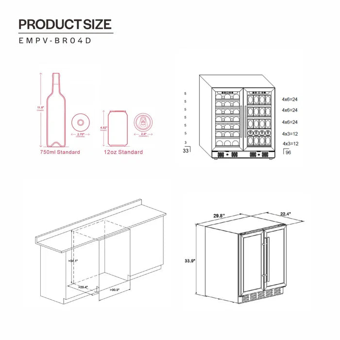 Empava 24 in. 33 Bottle and 96 Can Dual Zone Wine Cooler & Beverage Fridge | EMPV-BR04D