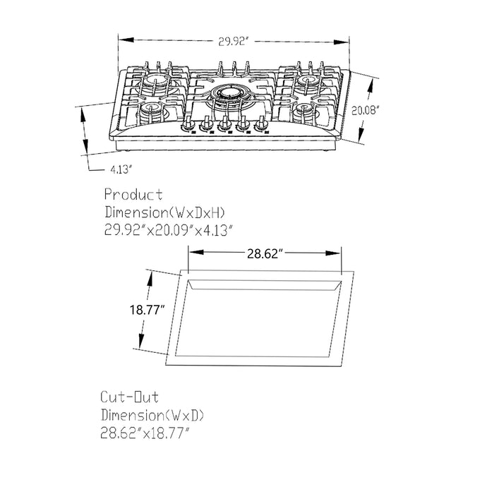 Empava 30 in. Built-in Gas Cooktops with 5 Burners | EMPV-30GC5B70C