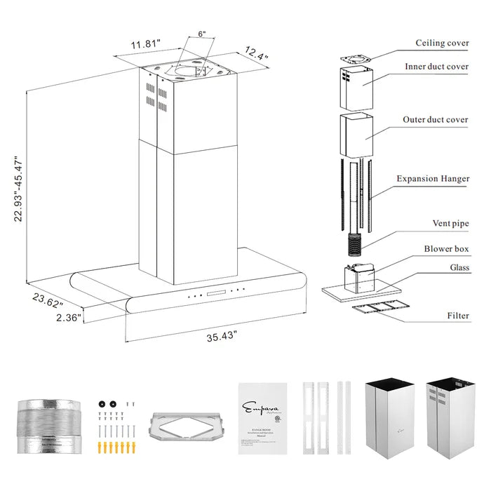 Empava 36 in. 400 CFM Island Wall Mount Ducted Range Hood | EMPV-36RH10