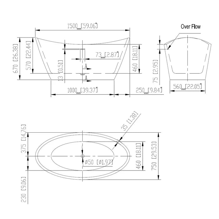 Empava 59 in. Freestanding Soaking Bathtub | EMPV-59FT1518