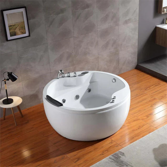 Empava 59 in. Freestanding Round Whirlpool Bathtub with Faucet | EMPV-59JT005