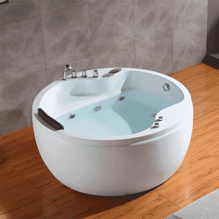 Empava 59 in. Freestanding Round Whirlpool Bathtub with Faucet | EMPV-59JT005