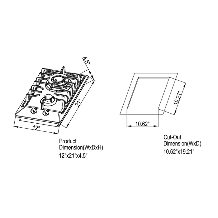 Empava 12 in. Built-in Stainless Steel Gas Cooktop with 2 Burners | EMPV-12GC29