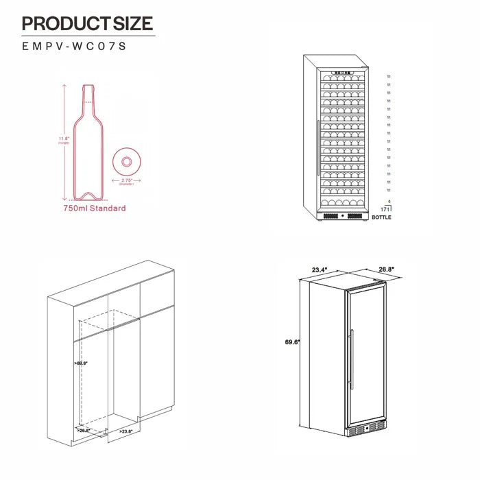 Empava 24 in. 171 Bottle Wine Cooler 70" Tall Wine Fridge | EMPV-WC07S