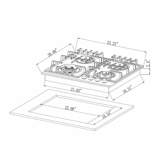 Empava 24 in. Built-in Gas Cooktops with 4 Burners in Black | EMPV-24GC28