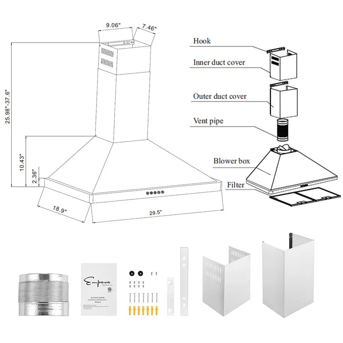 Empava 30 in. 400 CFM Wall Mount Range Hood | EMPV-30RH05