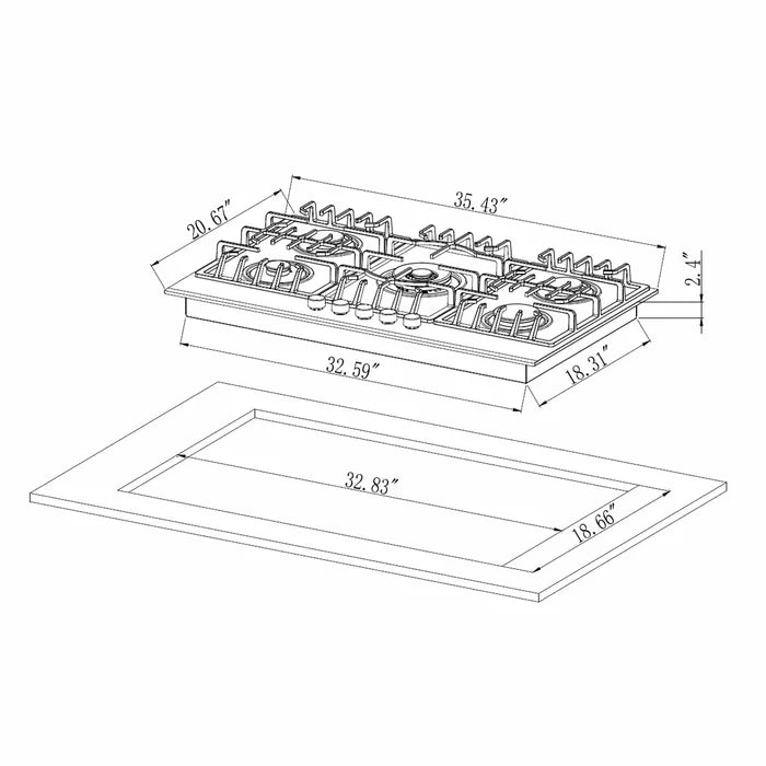 Empava 36 in. Built-in Gas Cooktops with 5 Burners in Black | EMPV-36GC27