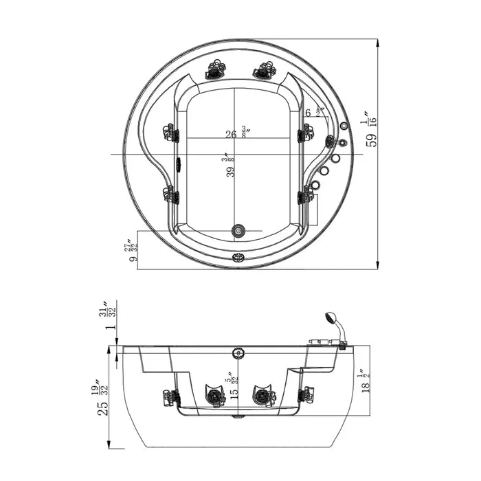 Empava 59 in. Freestanding Round Whirlpool Bathtub with Faucet | EMPV-59JT005