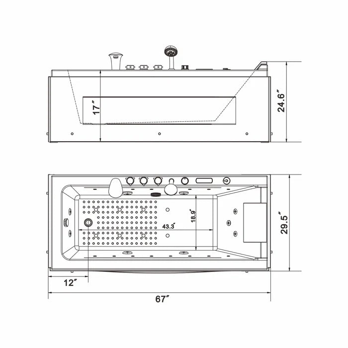 Empava 67 in. Alcove Whirlpool Rectangular Bathtub with LED Lights | EMPV-67JT351LED