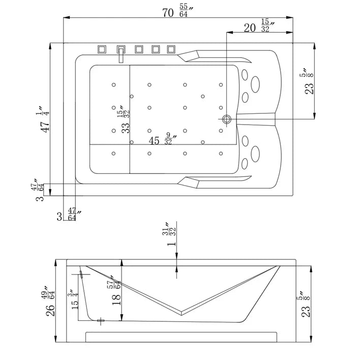 Empava 71 in. Alcove Whirlpool 2 Person Bathtub | EMPV-71JT667B
