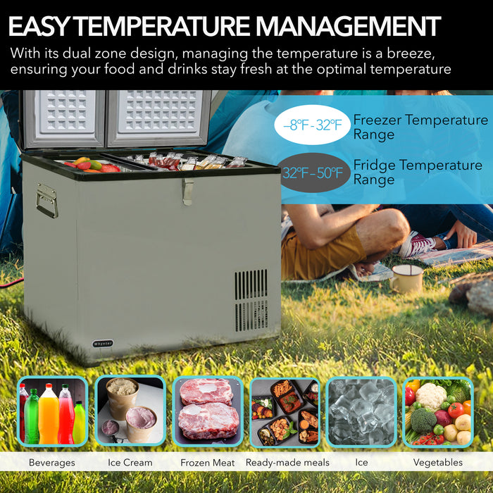 Whynter 90 Quart Dual Zone Portable Fridge/ Freezer with 12v Option and Wheels | FM-901DZ