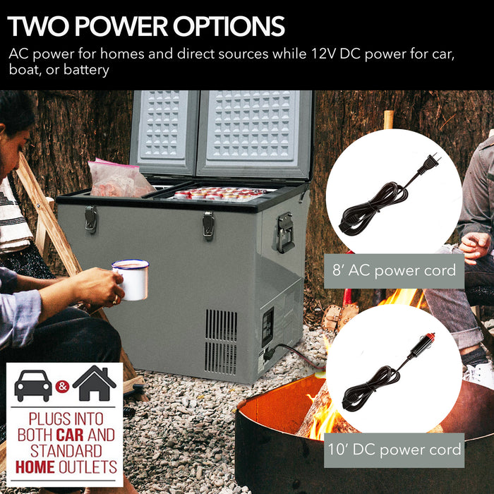 Whynter 90 Quart Dual Zone Portable Fridge/ Freezer with 12v Option and Wheels | FM-901DZ