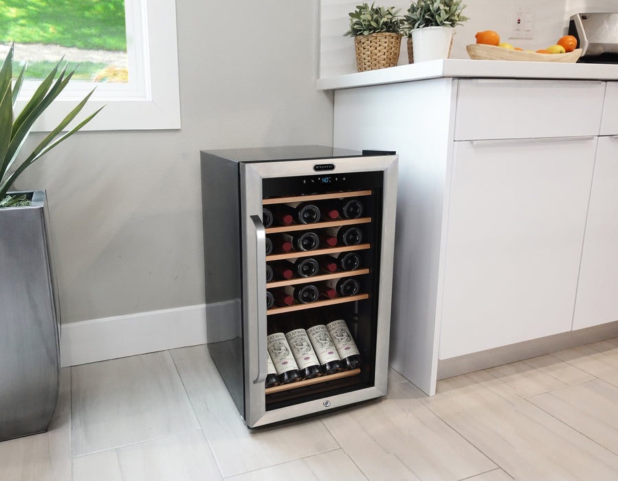 Whynter FWC-341TS 34 Bottle Freestanding Stainless Steel Wine Refrigerator with Display Shelf and Digital Control