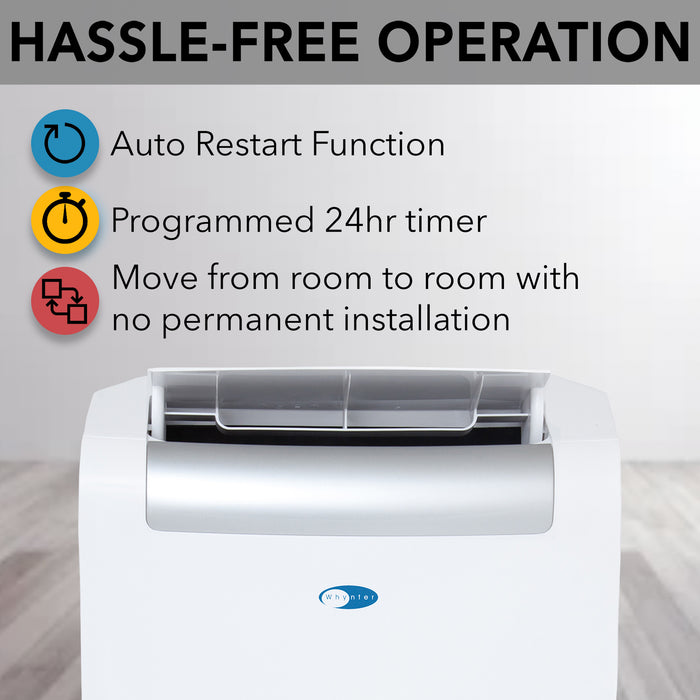Whynter 14,000 BTU (10,000 BTU SACC) Portable Air Conditioner, Heater, Dehumidifier, and Fan with Activated Carbon and SilverShield Filter plus Drain Pump, up to 500 sq ft in White | ARC-148MHP