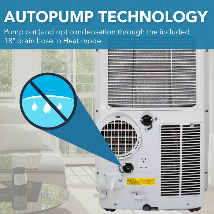 Whynter 14,000 BTU (10,000 BTU SACC) Portable Air Conditioner, Heater, Dehumidifier, and Fan with Activated Carbon and SilverShield Filter plus Drain Pump, up to 500 sq ft in White | ARC-148MHP