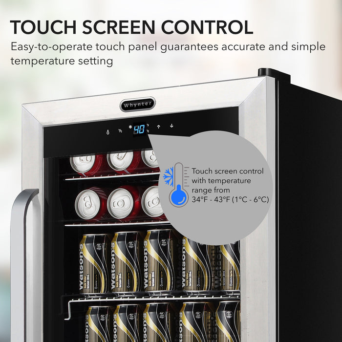 Whynter 121 Can Freestanding Beverage Refrigerator cooler with Digital Control and Lock Stainless Steel | BR-1211DS