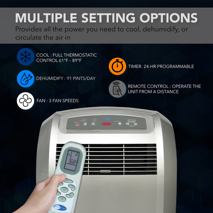 Whynter 12,000 BTU (5,000 BTU SACC) Portable Air Conditioner, Dehumidifier, and Fan with Activated Carbon Filter, up to 400 sq ft in Platinum | ARC-12S