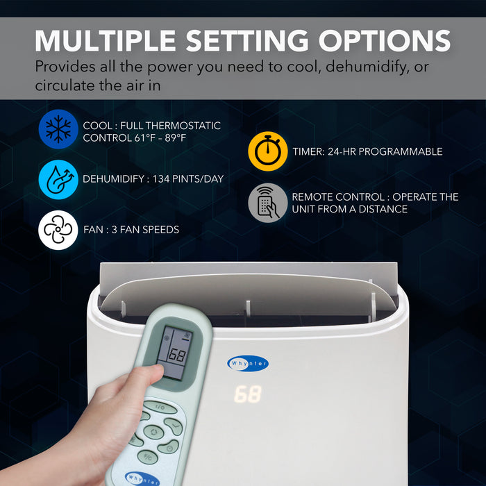 Whynter 14,000 BTU (10,000 BTU SACC) Dual Hose Cooling Portable Air Conditioner, Dehumidifier, and Fan with Remote Control, HEPA, and Carbon Filter, up to 500 sq ft in White | ARC-147WF