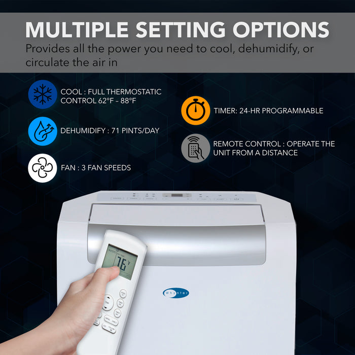 Whynter 14,000 BTU (10,300 BTU SACC) Portable Air Conditioner, Dehumidifier, and Fan with Activated Carbon SilverShield Filter, up to 500 sq ft in White | ARC-148MS