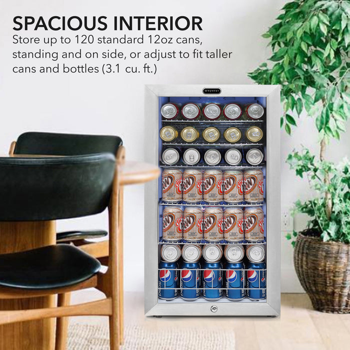 Whynter 120 Can Freestanding Beverage Refrigerator cooler with Lock Stainless Steel | BR-128WS