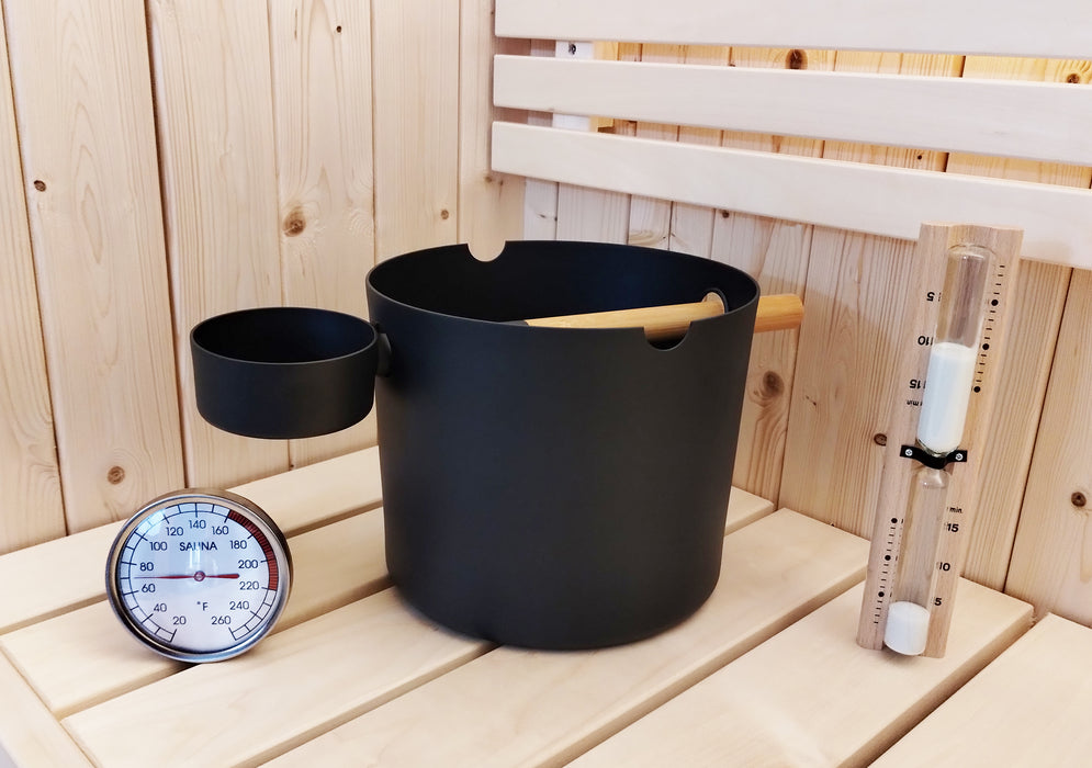 SaunaLife Bucket and Ladle Package 2 Timer, Thermometer w/Premium Bucket & Ladle - Sauna Accessory Package