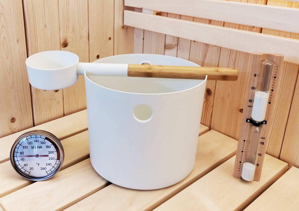 SaunaLife Bucket and Ladle Package 2 Timer, Thermometer w/Premium Bucket & Ladle - Sauna Accessory Package