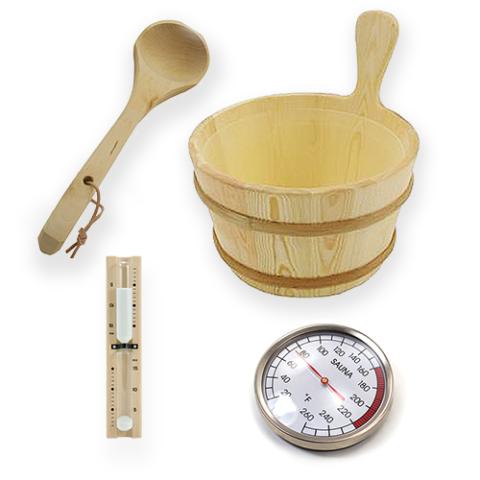 SaunaLife Bucket and Ladle Package 1, Ladle, Timer and Thermometer - Sauna Accessory Package
