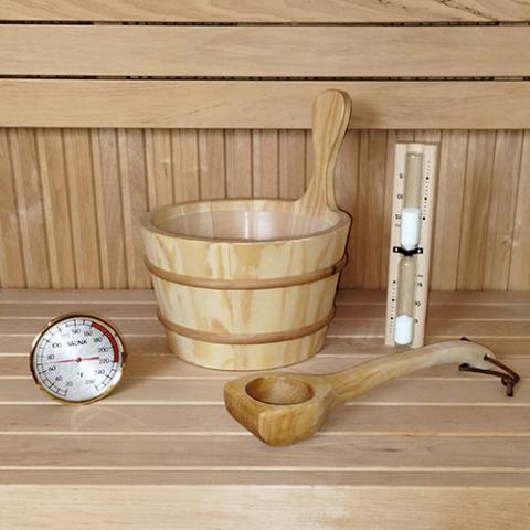 SaunaLife Bucket and Ladle Package 1, Ladle, Timer and Thermometer - Sauna Accessory Package