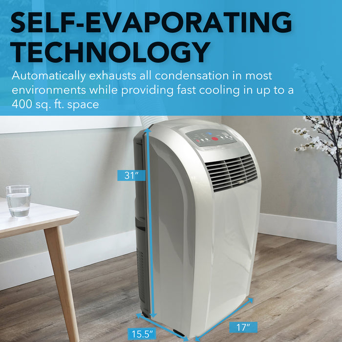 Whynter 12,000 BTU (5,000 BTU SACC) Portable Air Conditioner, Dehumidifier, and Fan with Activated Carbon Filter, up to 400 sq ft in Platinum | ARC-12S