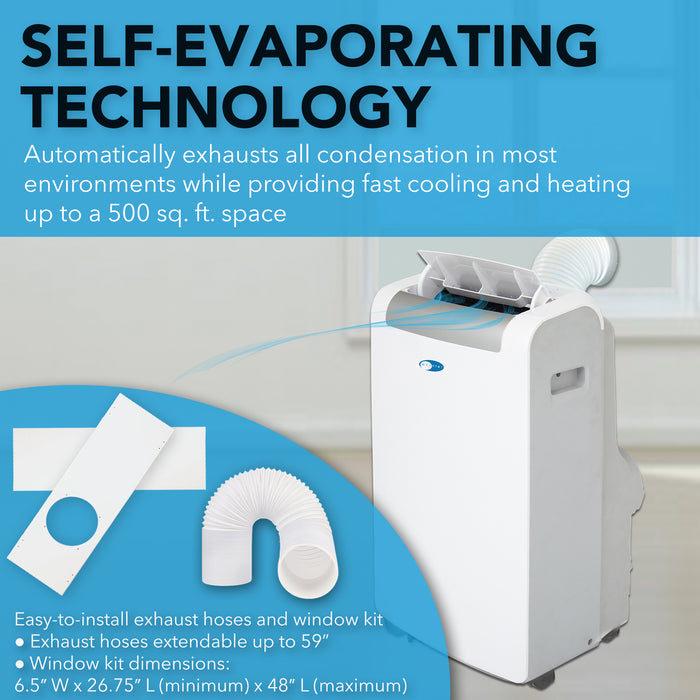 Whynter 14,000 BTU (10,000 BTU SACC) Portable Air Conditioner, Heater, Dehumidifier, and Fan with Activated Carbon and SilverShield Filter plus Drain Pump, up to 500 sq ft in White | ARC-148MHP