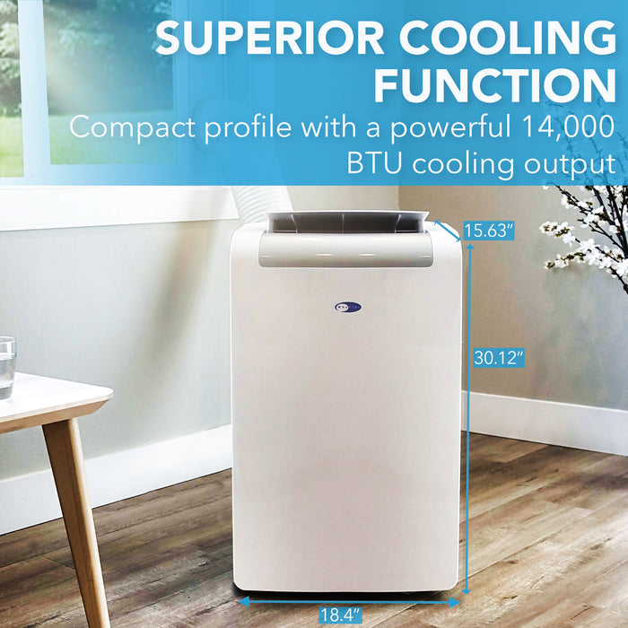 Whynter 14,000 BTU (10,000 BTU SACC) Portable Air Conditioner, Heater, Dehumidifier, and Fan with Activated Carbon and SilverShield Filter plus Drain Pump, up to 500 sq ft in White | ARC-148MHP