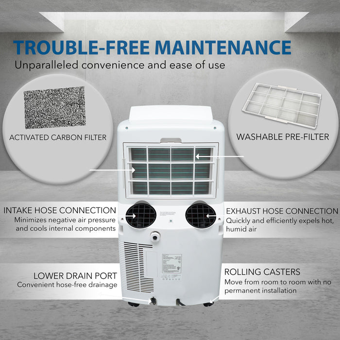 Whynter 12,000 BTU (6,936 BTU SACC) Dual Hose Cooling Portable Air Conditioner, Dehumidifier, and Fan with Activated Carbon Filter plus Storage bag, up to 400 sq ft in White | ARC-12SD