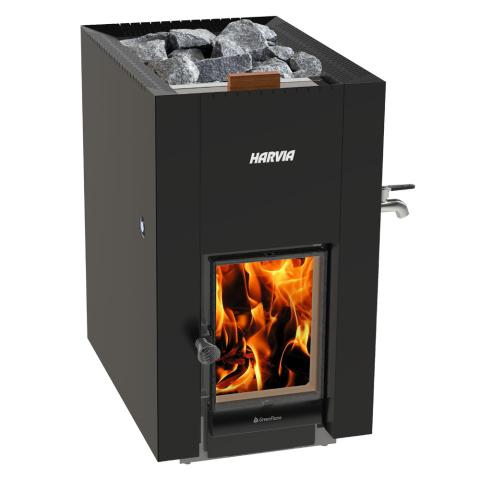 Harvia Linear 22 GreenFlame ES Series, 15.7kW, Wood Sauna Stove with Water Tank