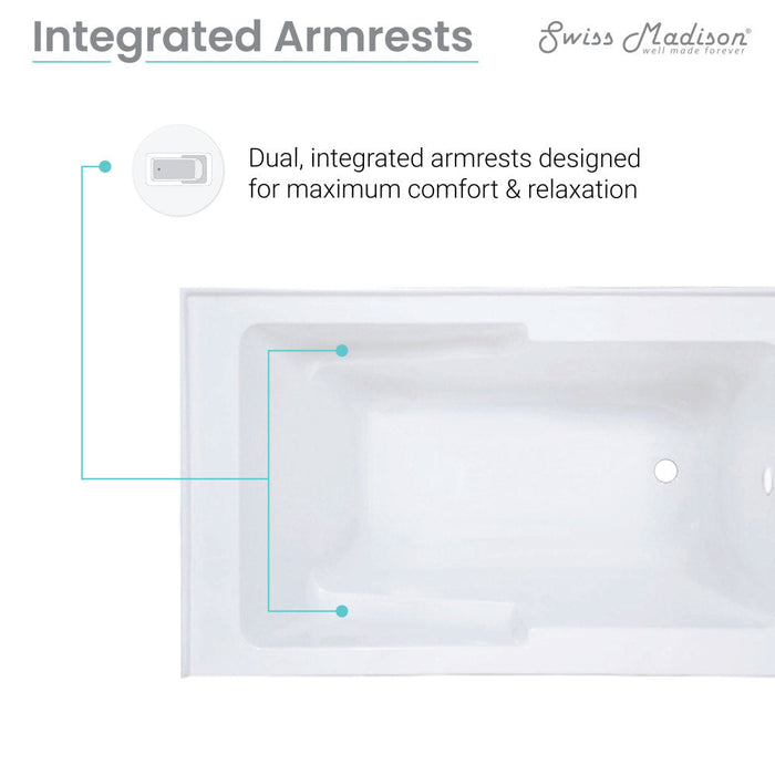 Swiss Madison Voltaire 54" x 30" Right-Hand Drain Alcove Bathtub with Apron & Armrest | SM-AB550