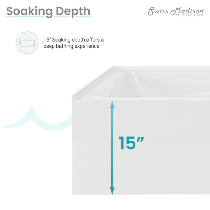 Swiss Madison Voltaire 72" x 36" Right-Hand Drain Alcove Bathtub with Apron and Armrest | SM-AB555